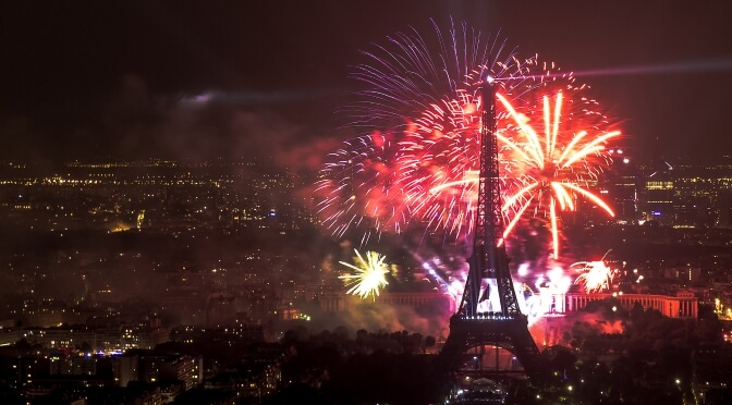 Fireworks over the Eiffel Tower, Paris