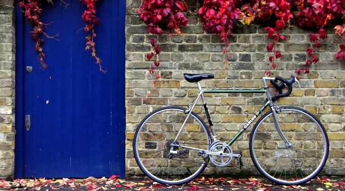 Old road bicycle in the autumn